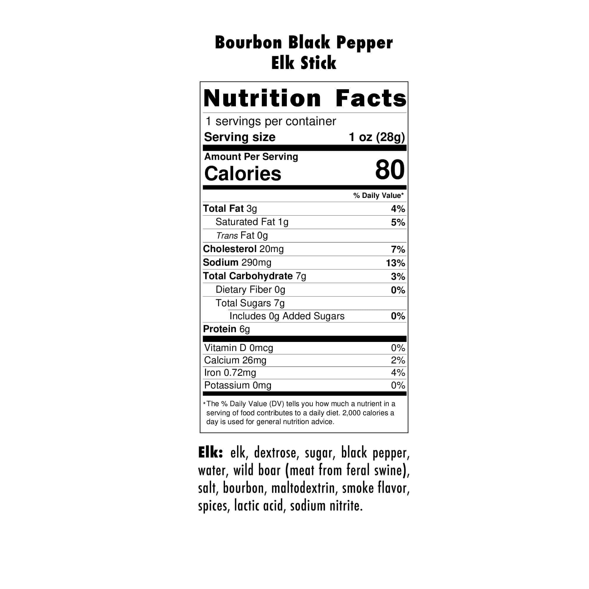 Bourbon Black Pepper Elk Jerky Stick