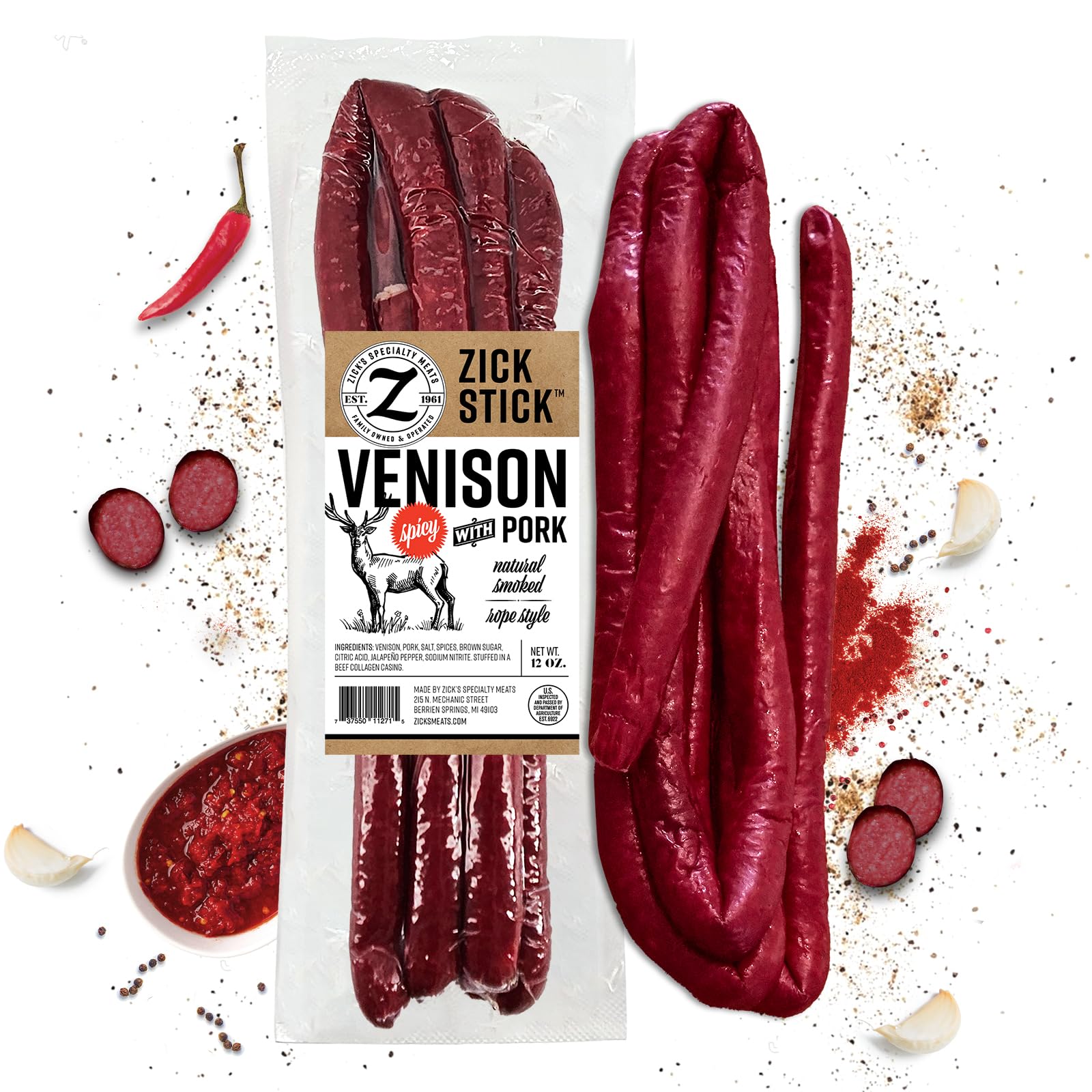 Zick's Spicy Venison Rope Sausage (12oz)