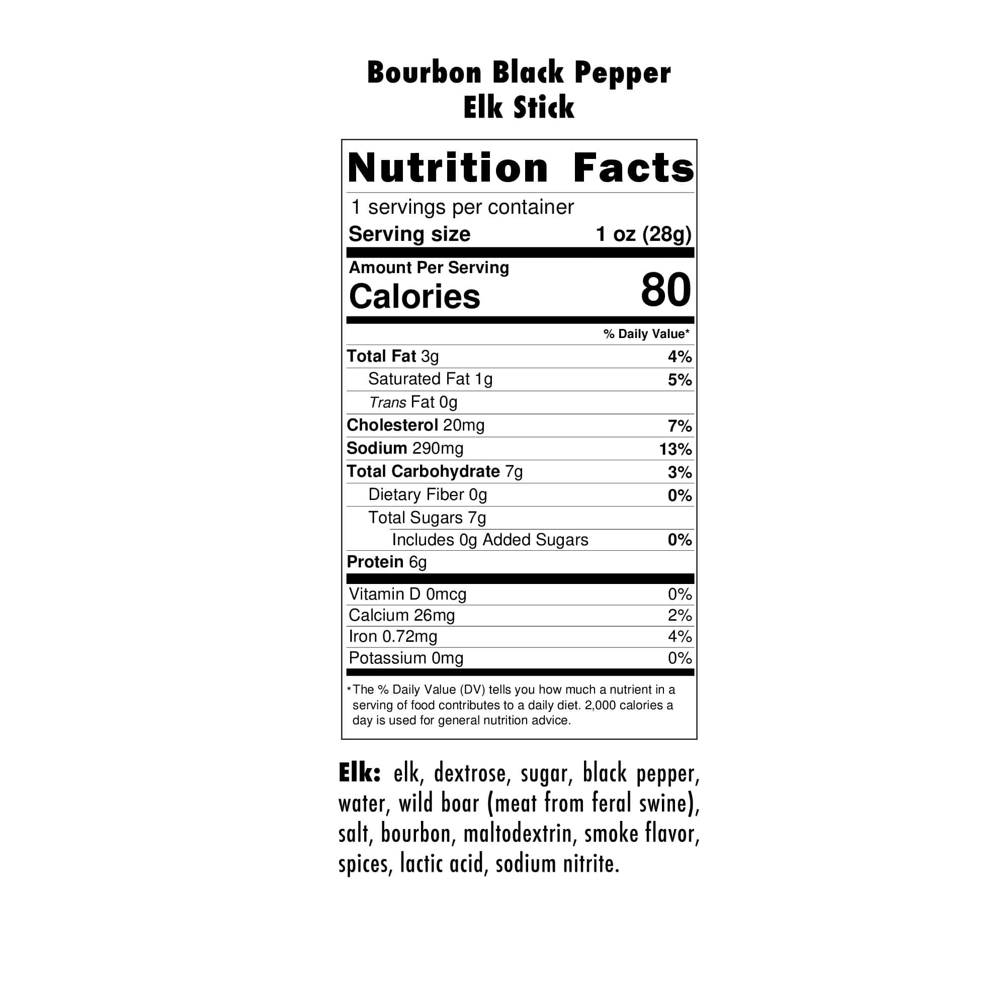Bourbon Black Pepper Elk Jerky Stick