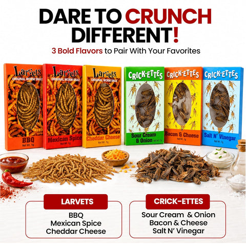 Seasoned Edbible Bugs, Larvets & Crick-ettes, 6 Pack Mixed
