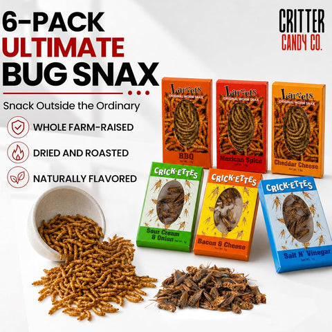 Seasoned Edbible Bugs, Larvets & Crick-ettes, 6 Pack Mixed